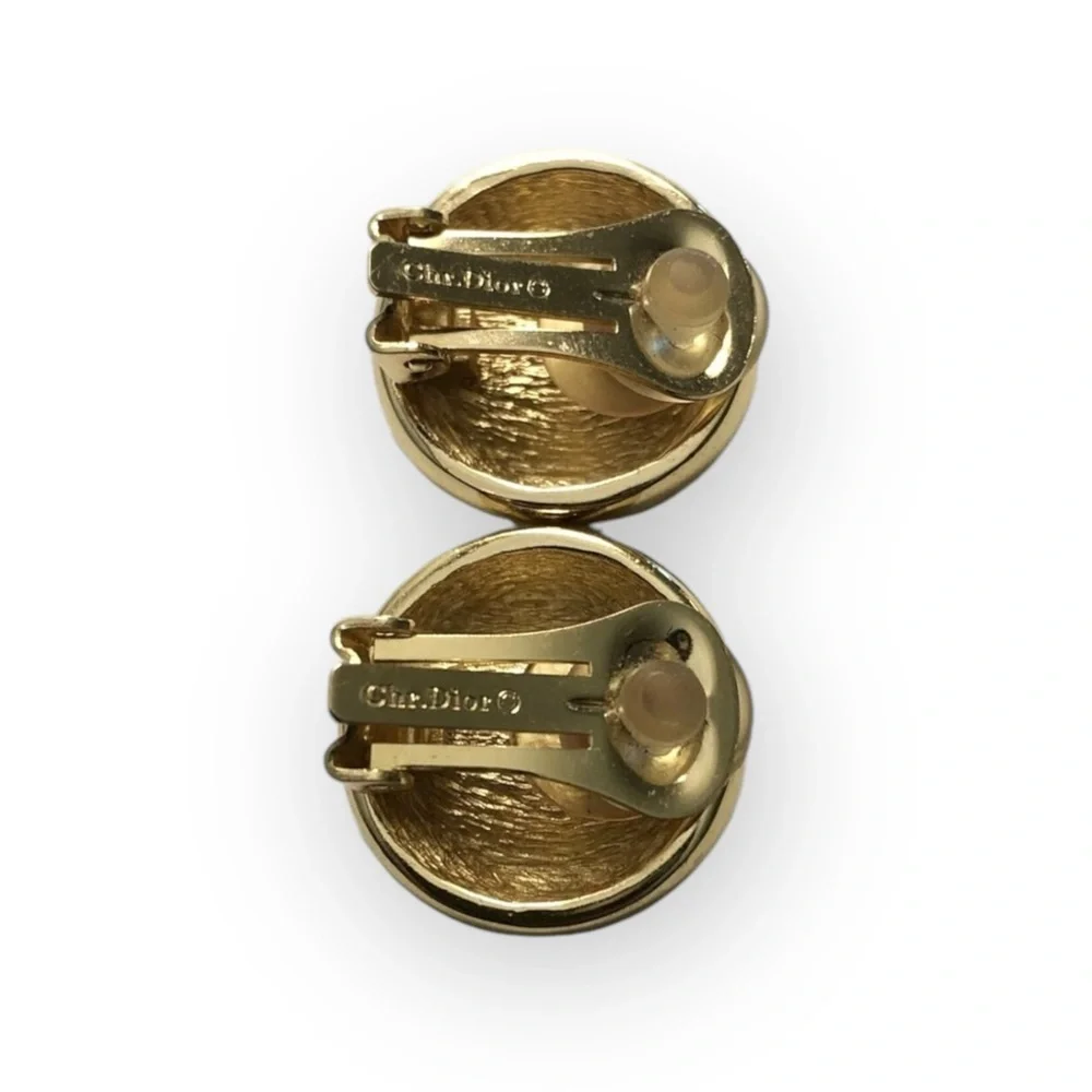 DIOR Vintage Signed Gold-tone Crystal Clip-on Earrings